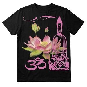 Unbranded Graphic Tee Women Small Black New Buddha Lotus Om Spiritual T-Shirt